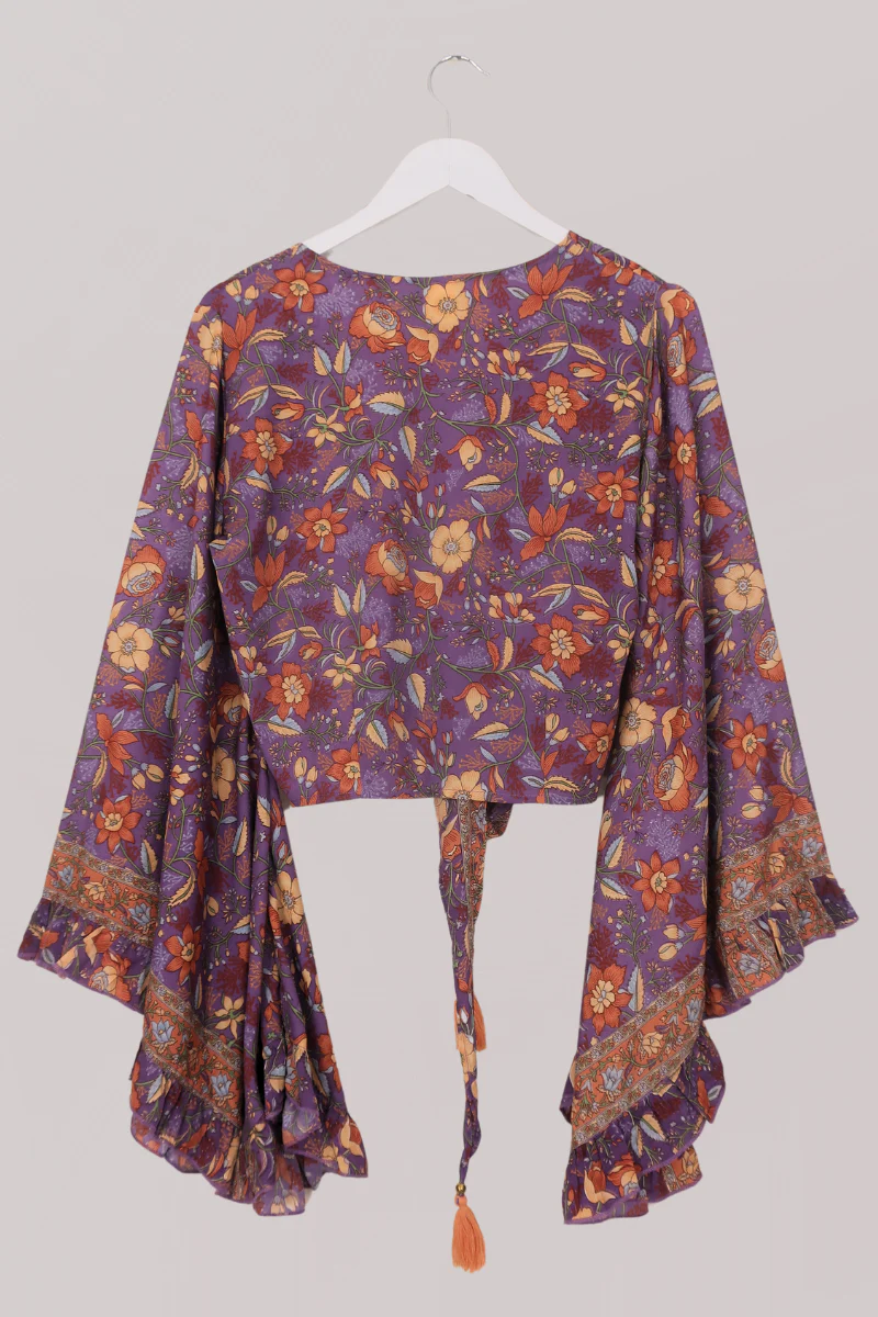 Venus Folklore Floral Wrap Top in Hibiscus Purple - Image 4
