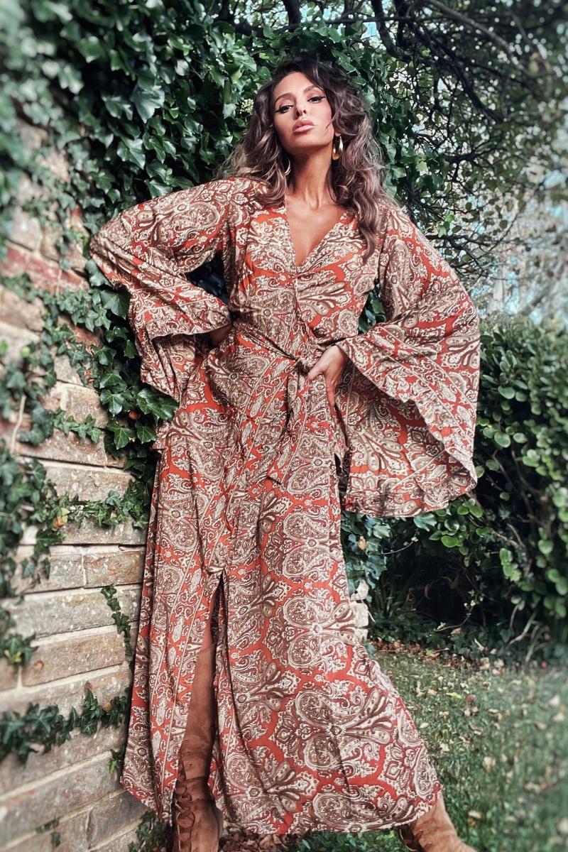 Venus Maxi Wrap Dress in Sinatra Copper Mandala Paisley - Image 3