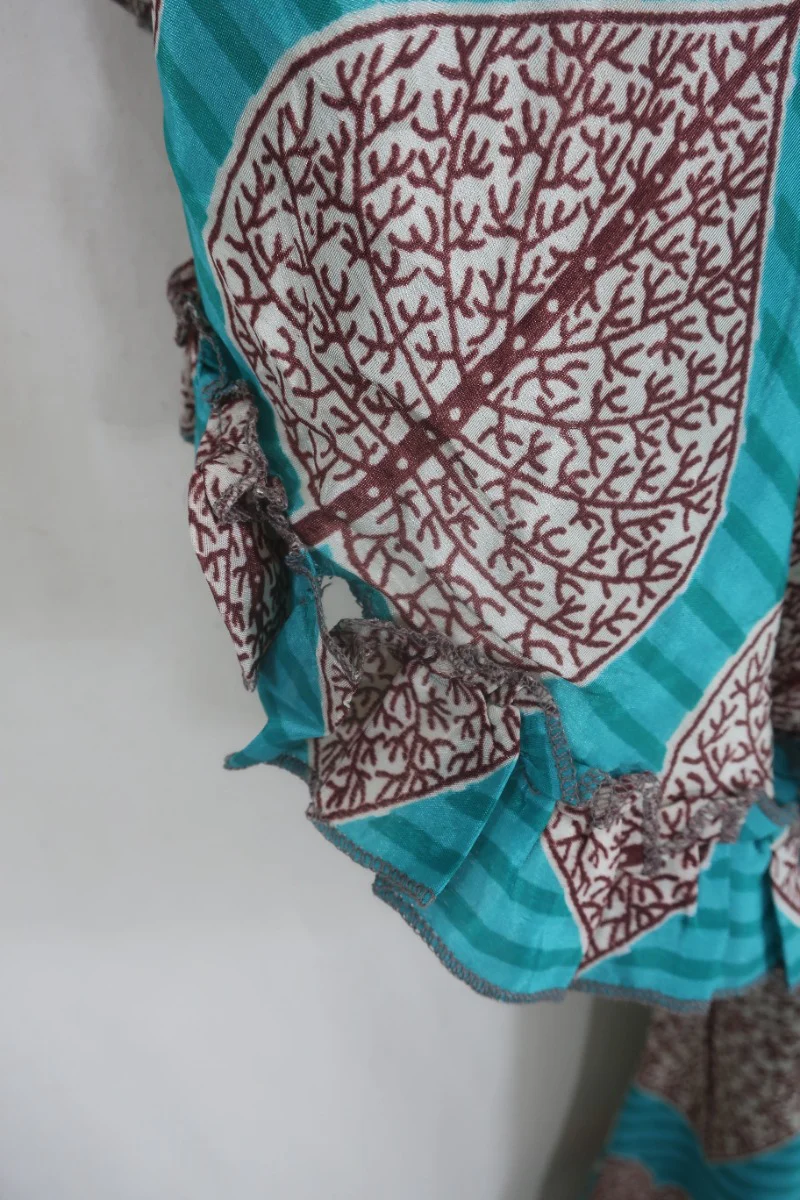 Venus Maxi Wrap Dress - Mulberry Leaf Teal Trellis - Size M - Image 7