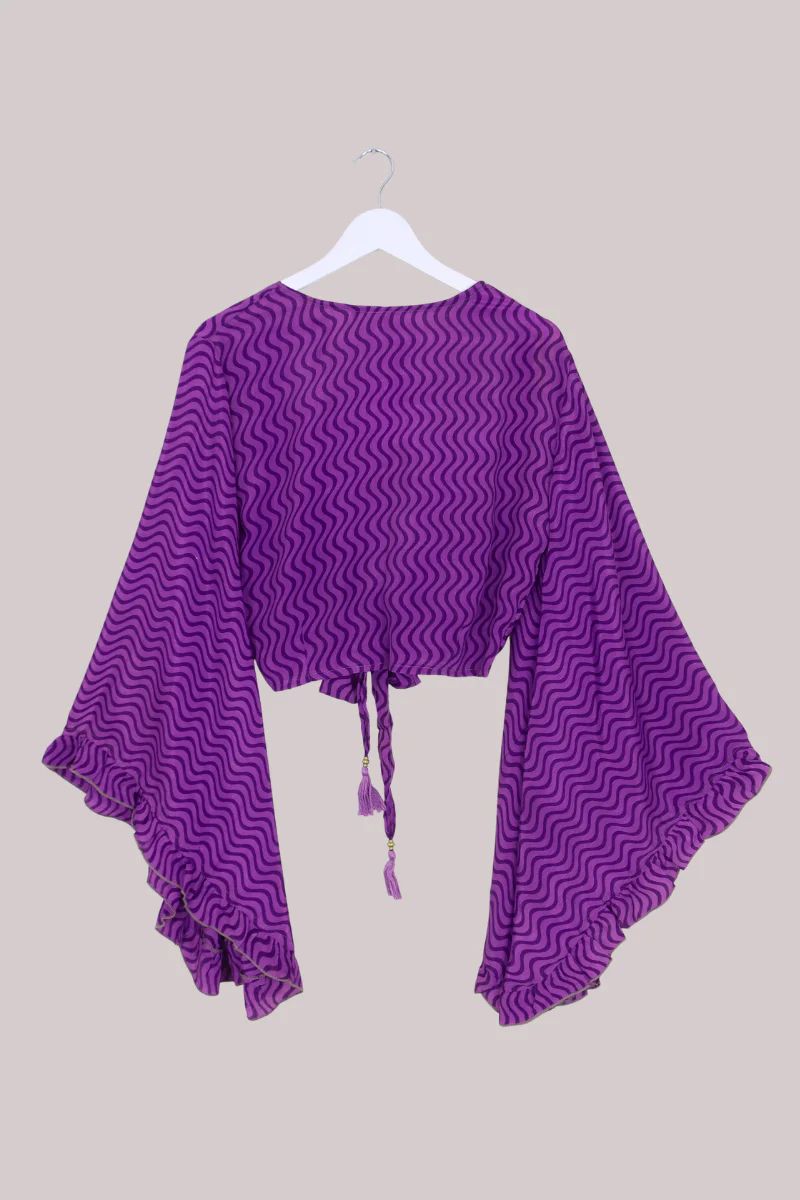 Venus Recycled Sari Wrap Top in Crystal Ball Purple - Size S/M - Image 3