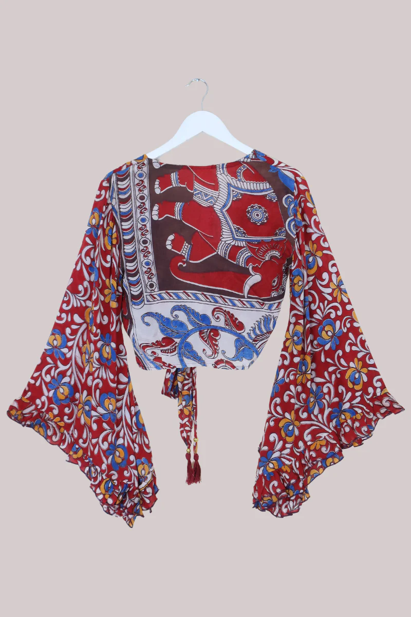 Venus Vintage Cotton Wrap Top in Abstract Paisley Elephant - Size XS - Image 3