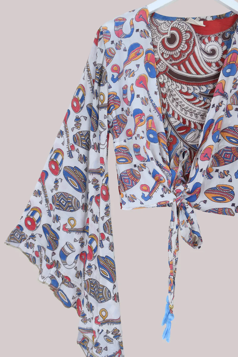 Venus Vintage Cotton Wrap Top in Party Instruments - Size S/M - Image 2