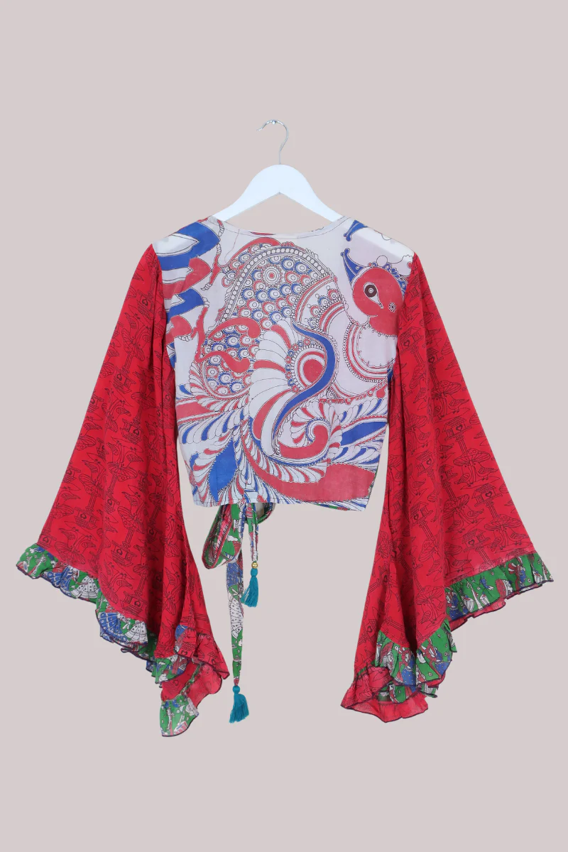 Venus Vintage Cotton Wrap Top in Ponchita Red - Size XS - Image 3