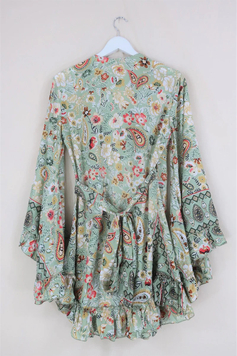 Venus Mini Wrap Dress in Porcelain Green Floral - Image 5