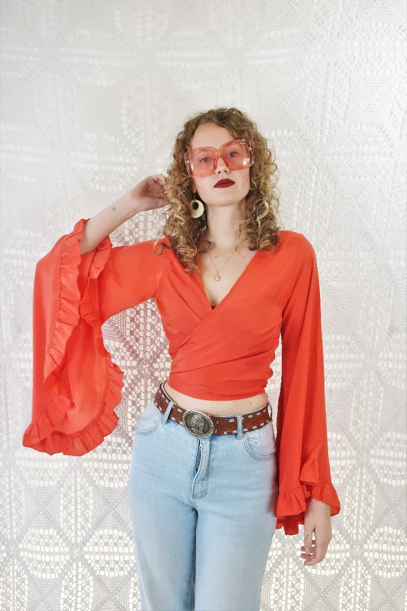 Khroma Venus Wrap Top in Electric Coral - Image 4
