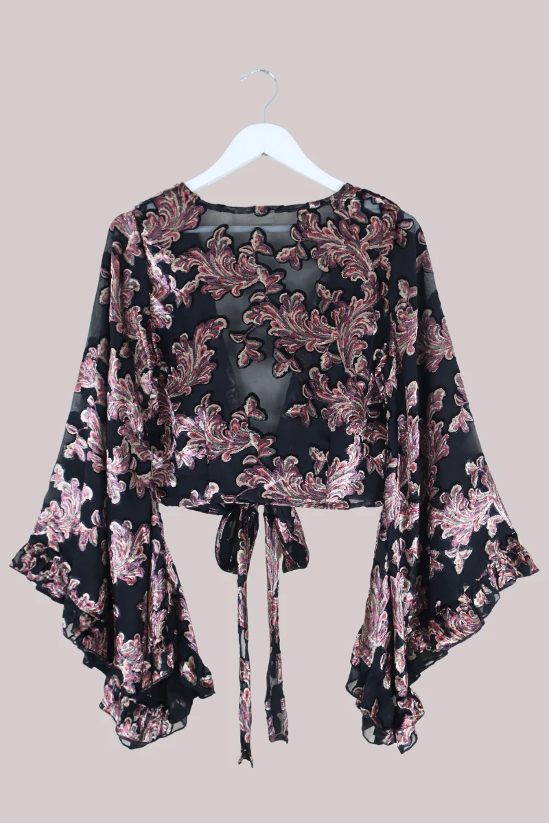 Venus Wrap Top in Black Burn Out Velvet - Image 4