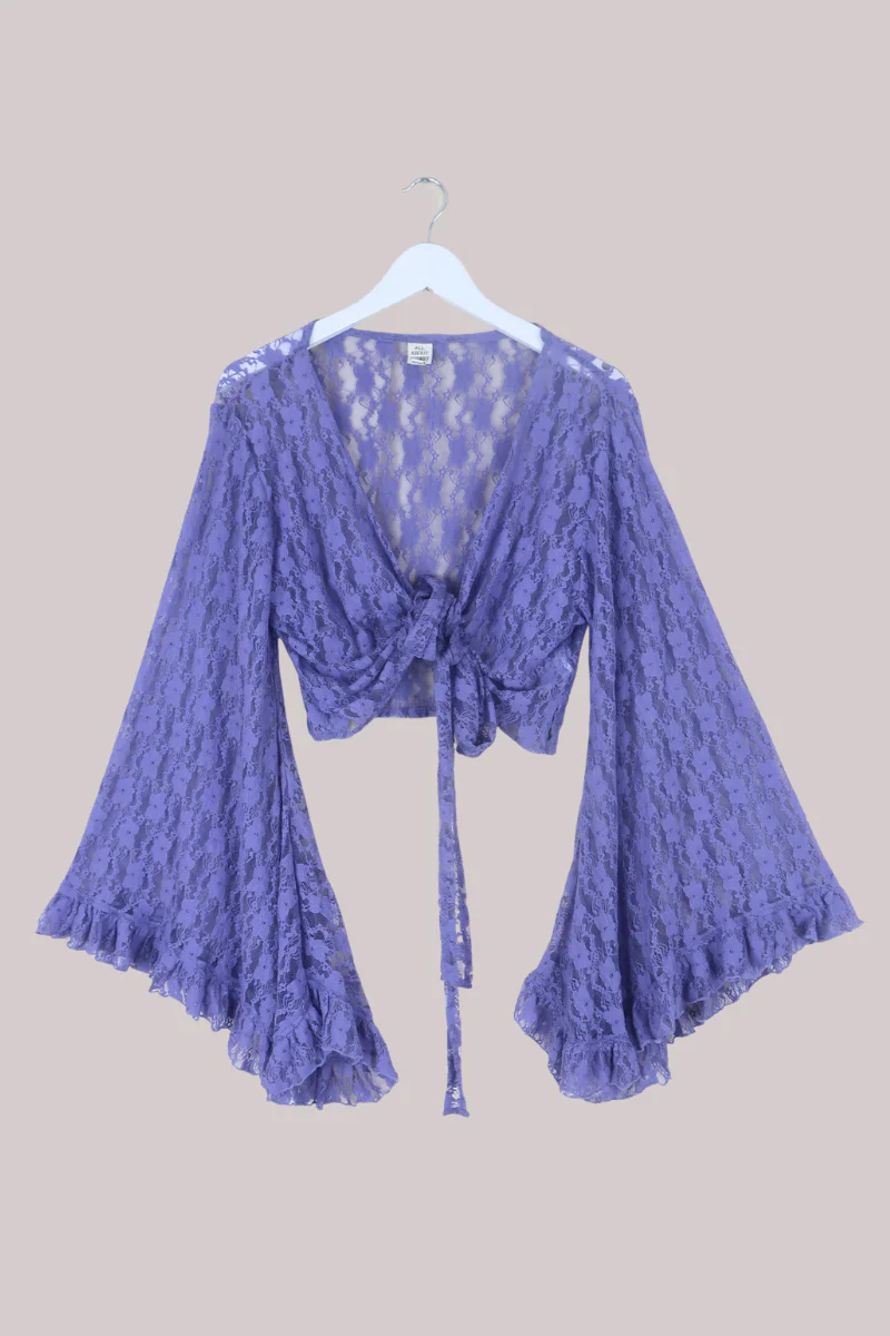 Venus Wrap Top in Periwinkle Purple Chantilly Lace - Image 2