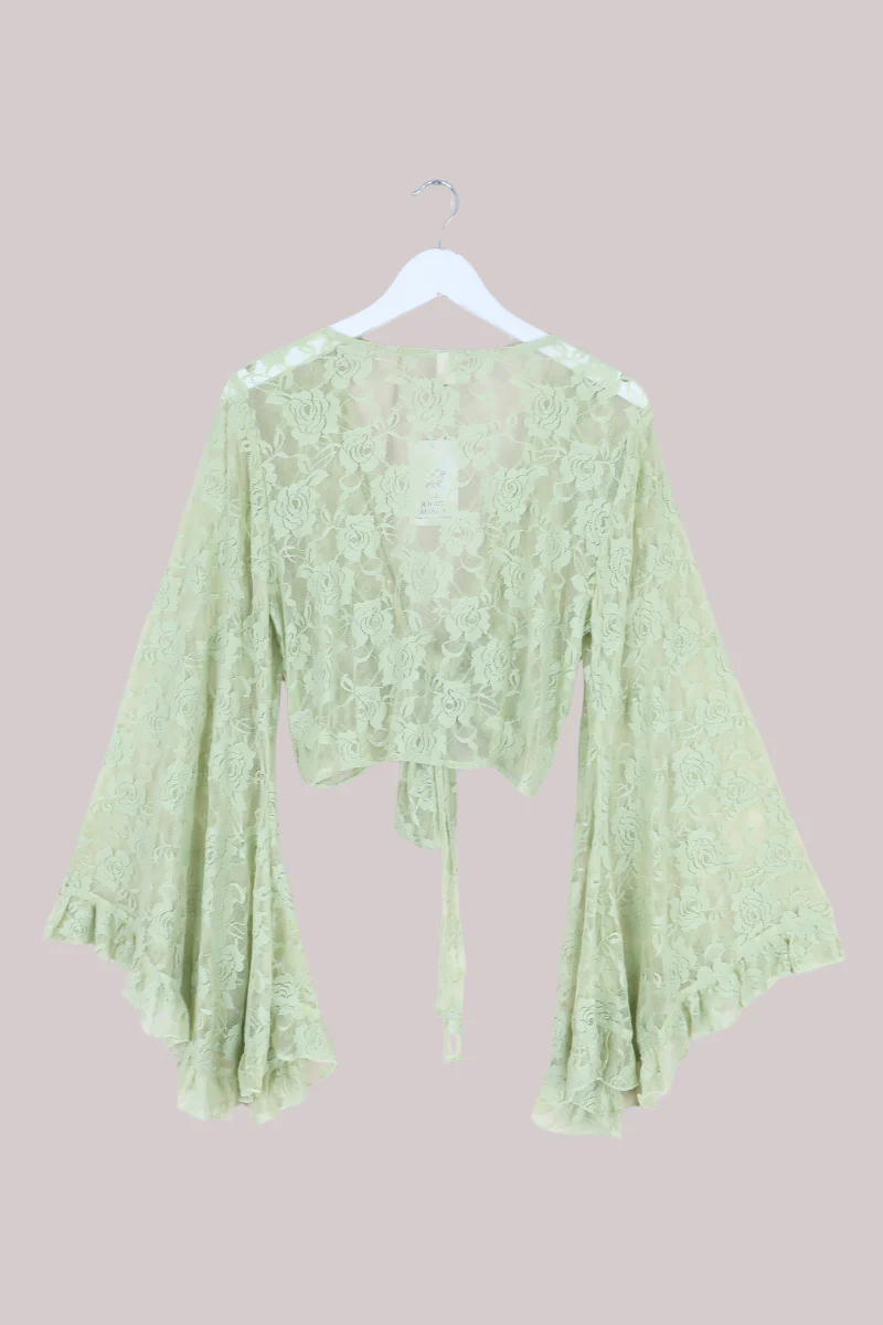 Venus Wrap Top in Pistachio Green Chantilly Lace - Image 6