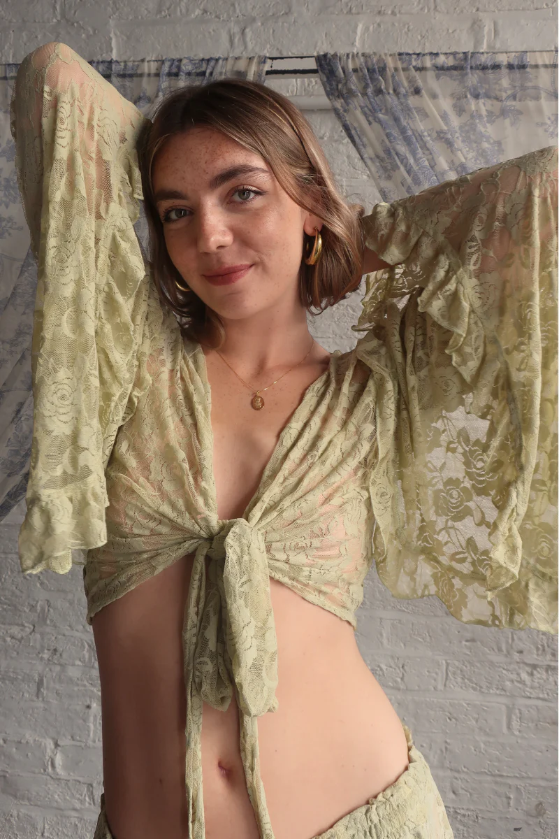 Venus Wrap Top in Pistachio Green Chantilly Lace - Image 7