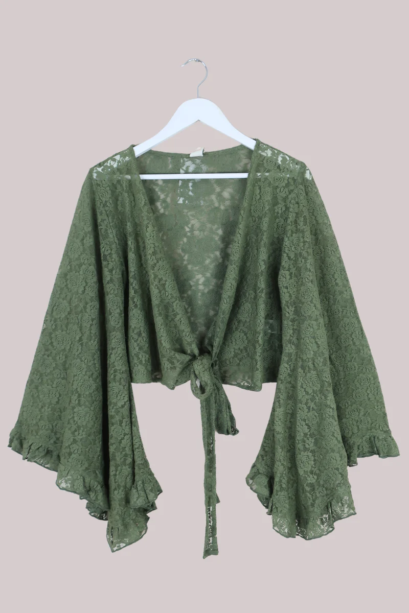 Venus Wrap Top in Pixie Green Lace - Image 2