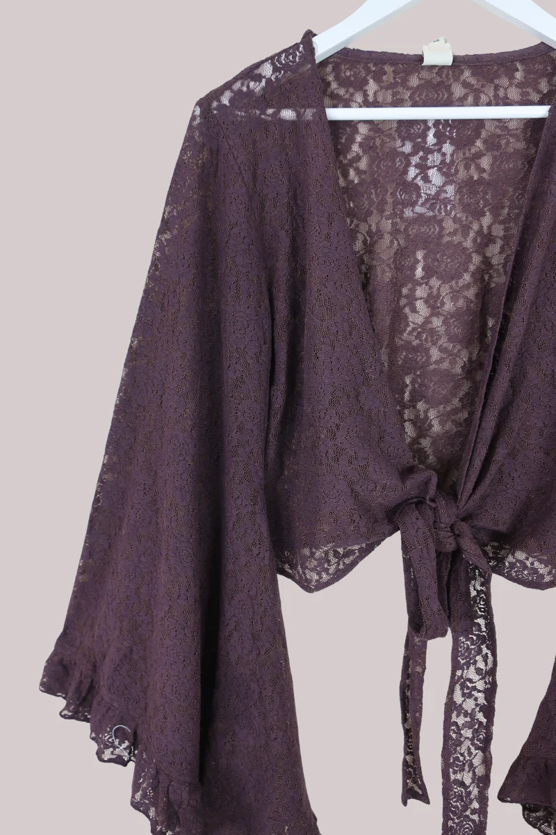 Venus Wrap Top in Truffle Brown Lace - Image 4