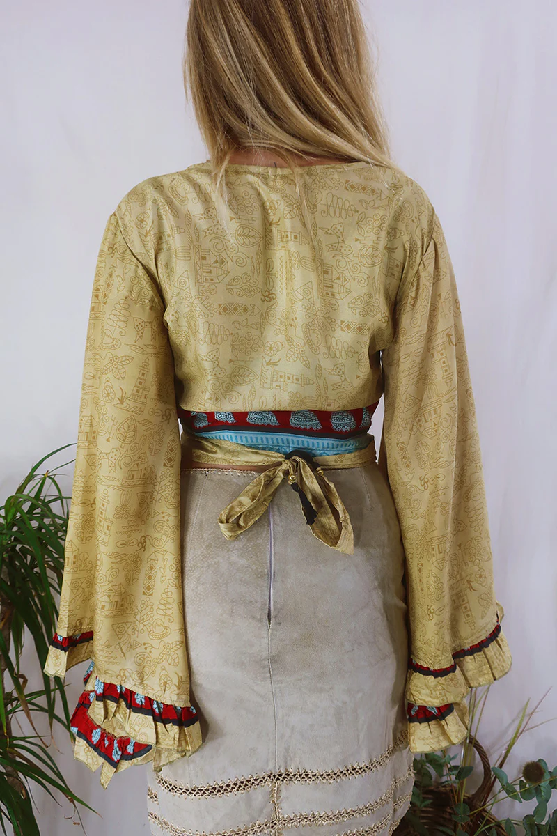 Venus Wrap Top - Golden Sands - Vintage Sari - Size S/M - Image 6