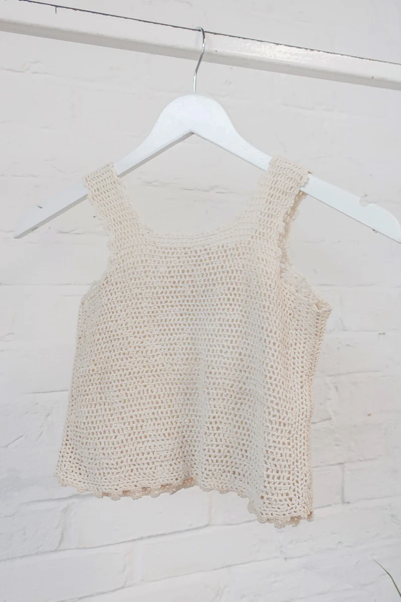 Vintage Top - Cream Flower Front Crochet - Size XXS Petite - Image 3