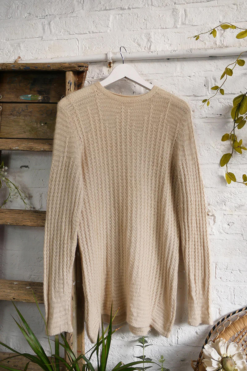 Vintage Cashmere Tunic Jumper in Loose Cable Cream - Size M