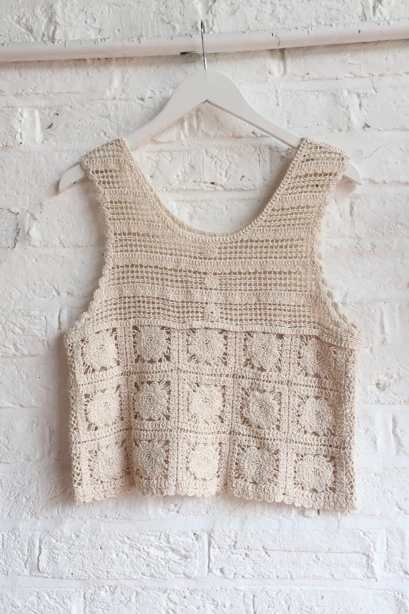 Vintage Crochet Vest - Soft Granny Square Beige - Size S/M - Image 4