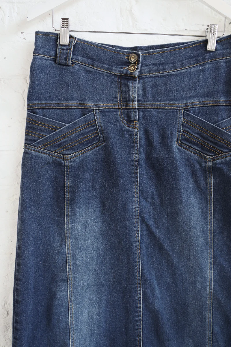 Vintage Denim Skirt - High Waisted Stretch Denim Maxi - Size W32 - Image 2