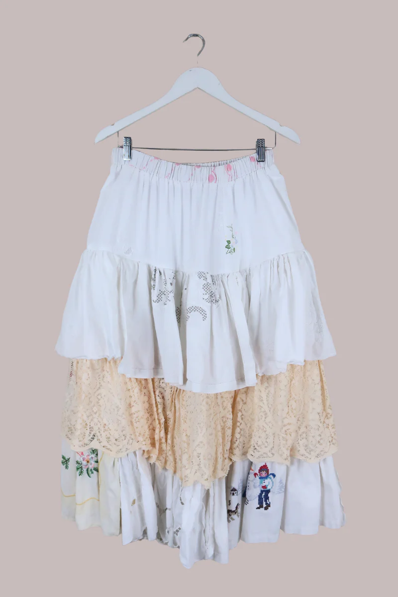 Wendy Vintage Tablecloth Flounce Skirt in Changing of the Seasons Embroidery - Image 3