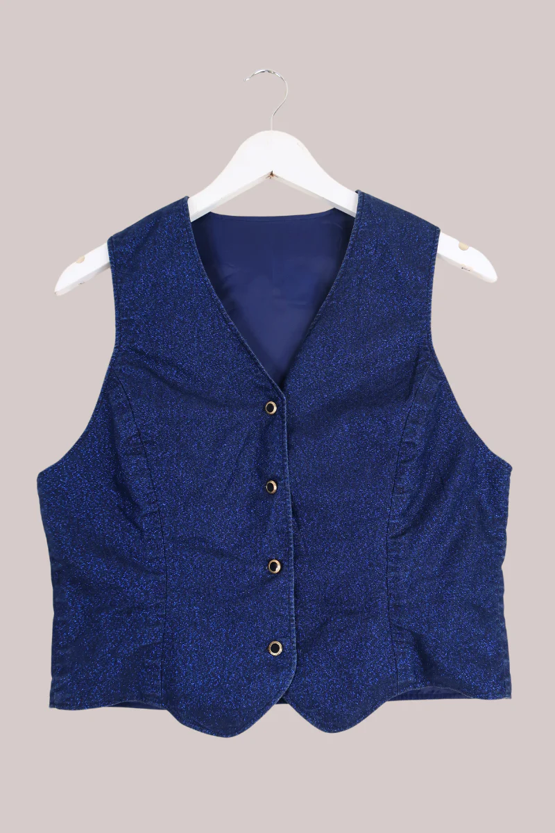 Vintage Galaxy's Glitter Blue Waistcoat - Size S/M