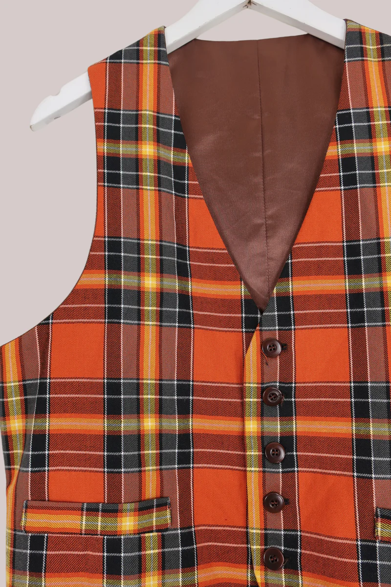 Vintage Highland Bonfire Tartan Waistcoat - Size M/L - Image 2