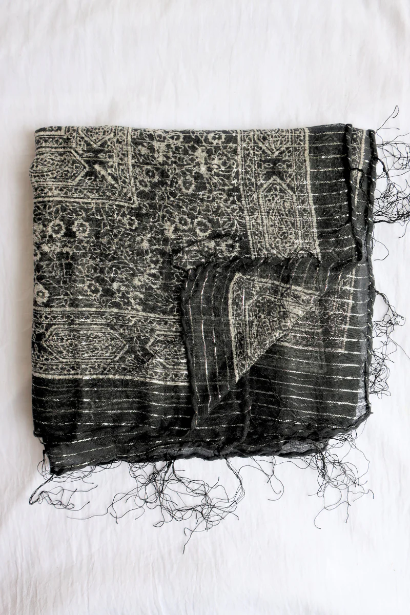 Vintage Indian Cotton Scarf in Obsidian - Image 2