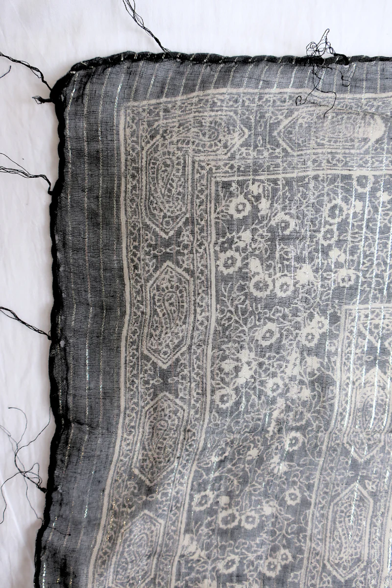 Vintage Indian Cotton Scarf in Obsidian - Image 3