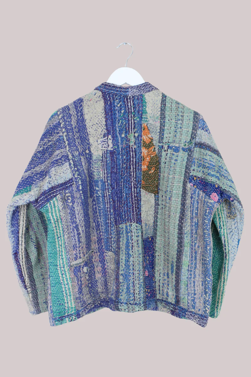 Vintage Kantha Liner Jacket in Hazy Shades Of Blue - Size M/L - Image 3