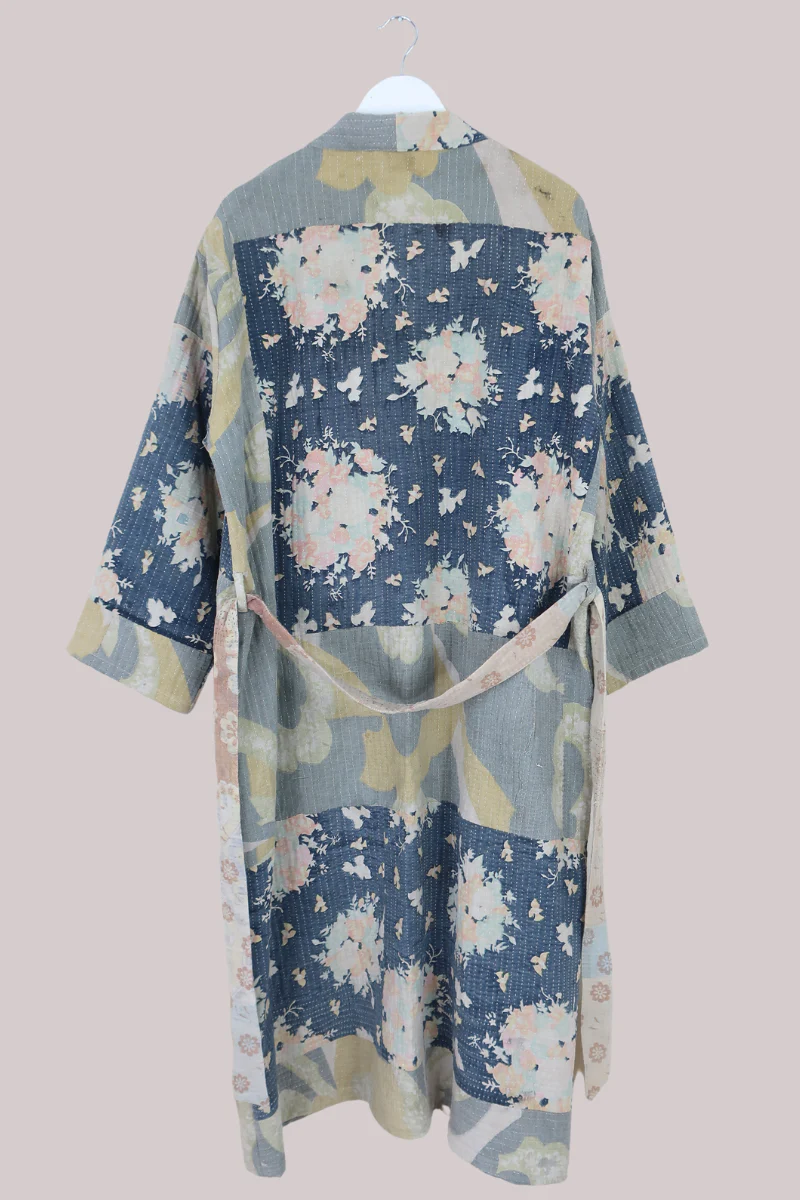 Vintage Kantha Robe in Hazy Pastel Petals - Free Size - Image 3