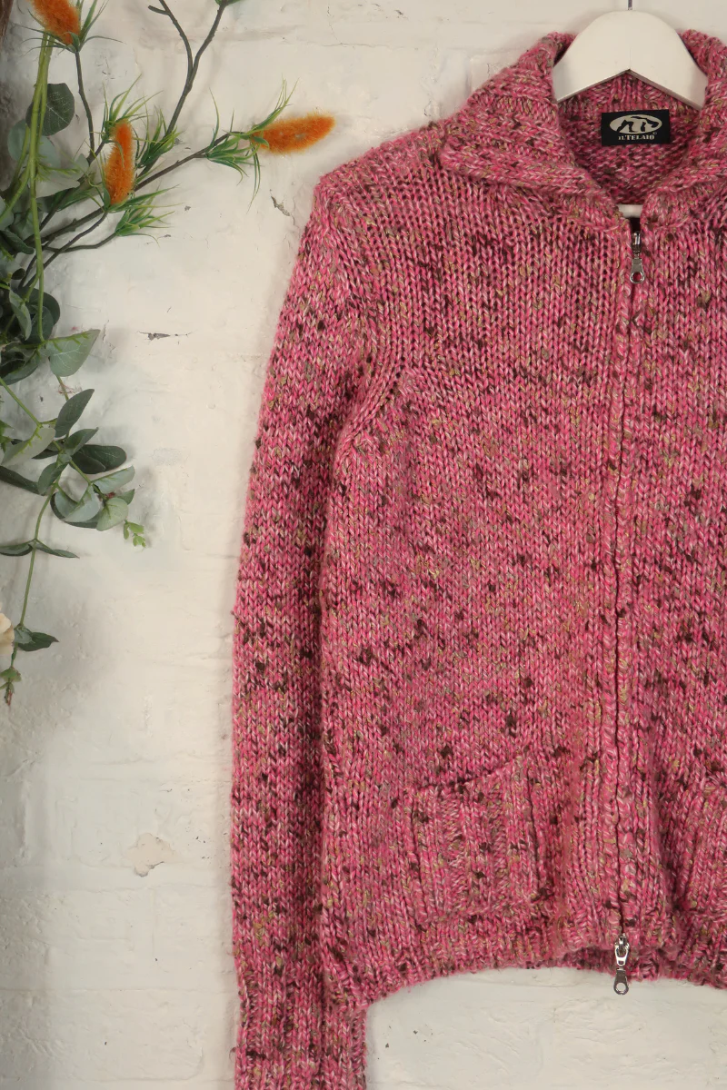 Vintage Knit Cardigan - Frosted Peony Pink - Size L - Image 2