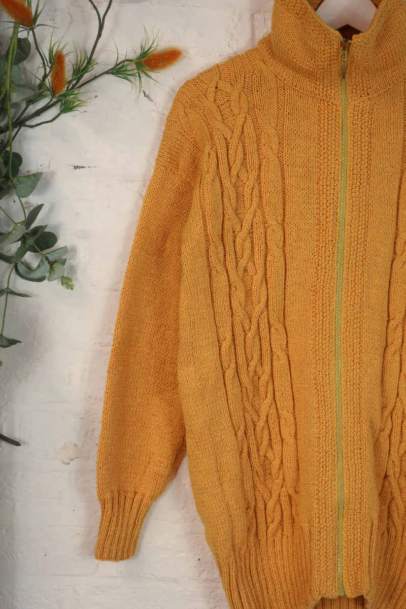 Vintage Knit Cardigan - Mustard Cableknit - Size L/XL - Image 2