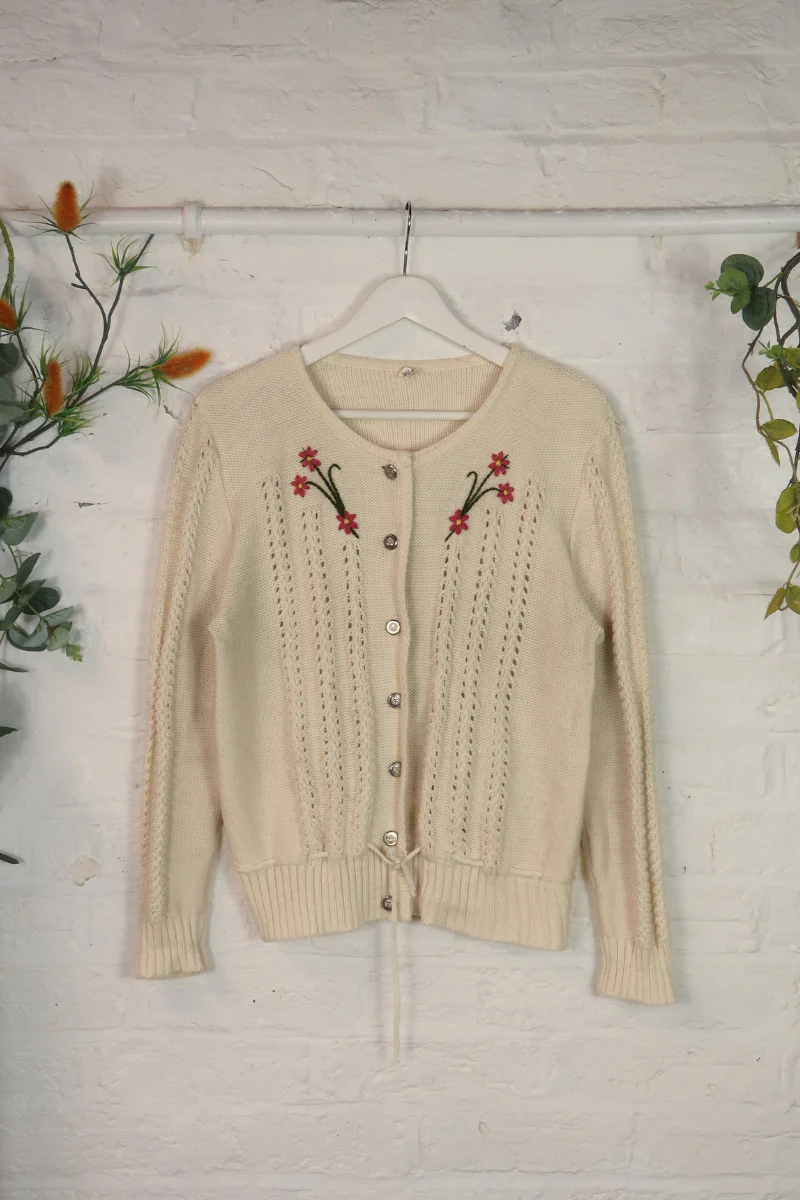 Vintage Knit Cardigan - Pink Daisy Chain - Size S/M