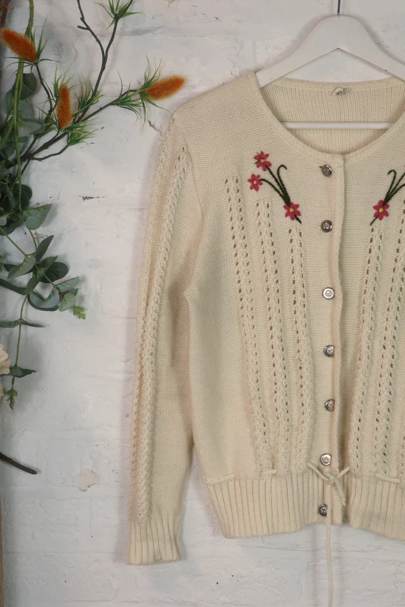 Vintage Knit Cardigan - Pink Daisy Chain - Size S/M - Image 2