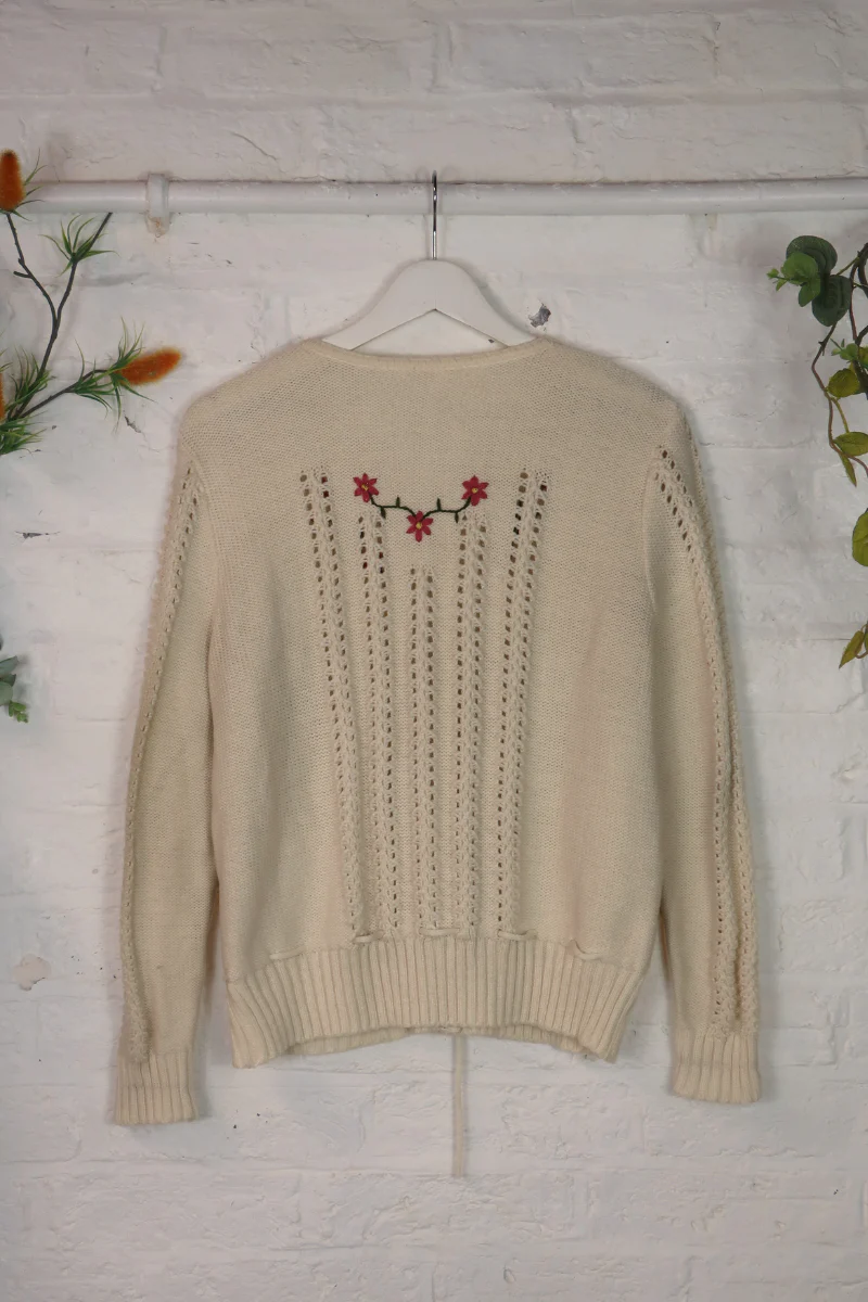 Vintage Knit Cardigan - Pink Daisy Chain - Size S/M - Image 3