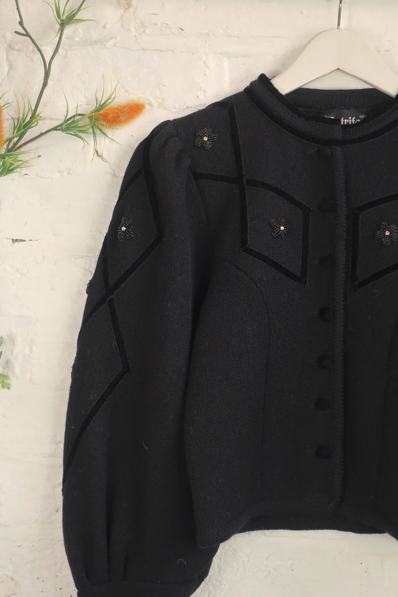 Vintage Knit Cardigan - Pitch Black Daisies - Size S/M - Image 2