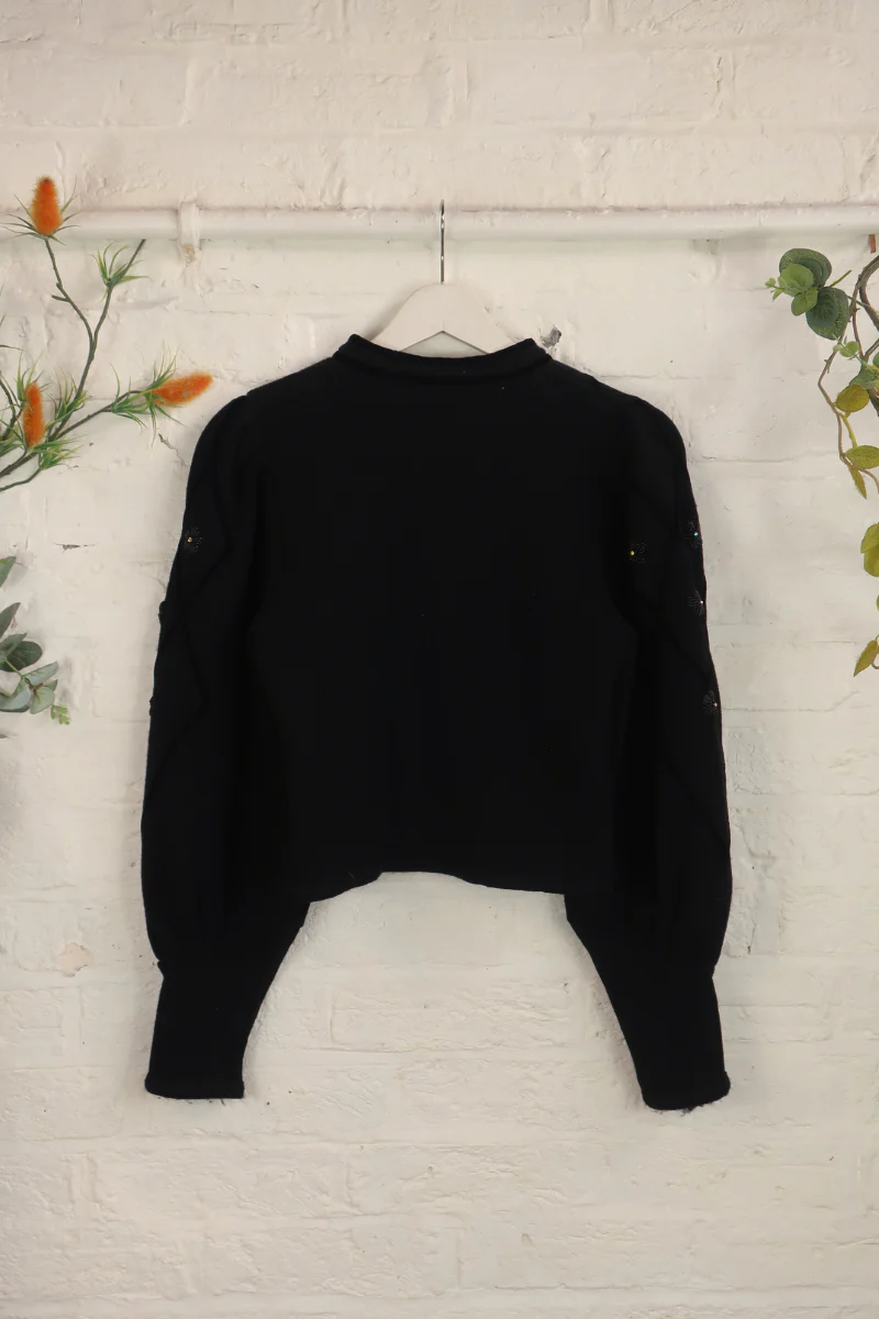 Vintage Knit Cardigan - Pitch Black Daisies - Size S/M - Image 3