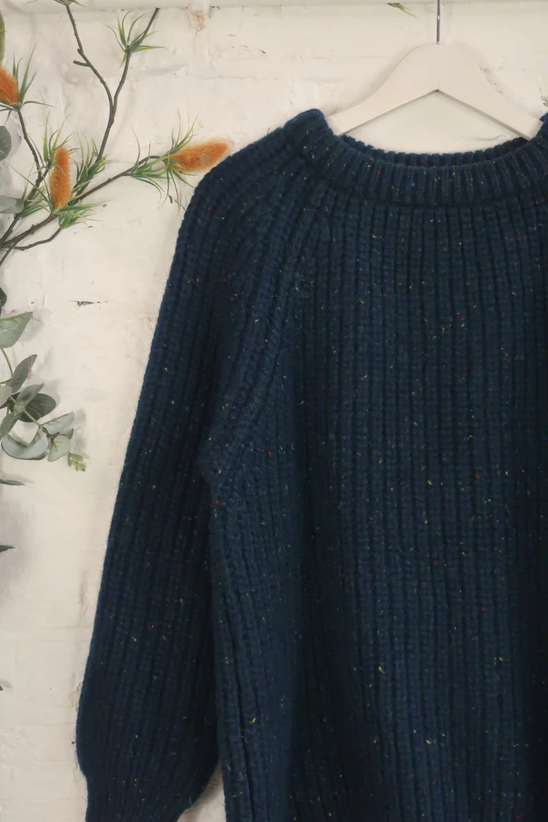 Vintage Fishermans Knit Jumper - Deep Speckled Teal - Size M - Image 2