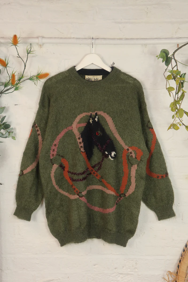 Vintage Knit Jumper - Equestrian Olive Green - Size XXL