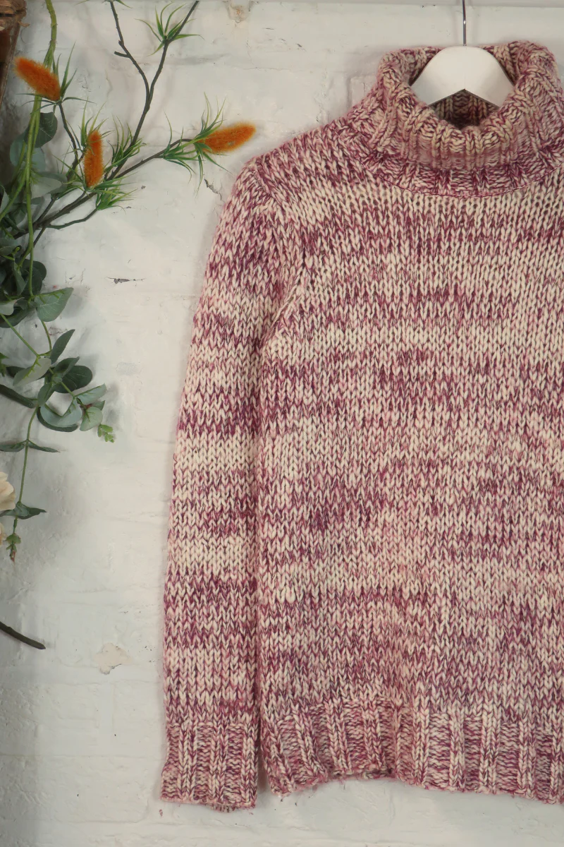 Vintage Knit Jumper - Raspberry Ripple - Size M - Image 2