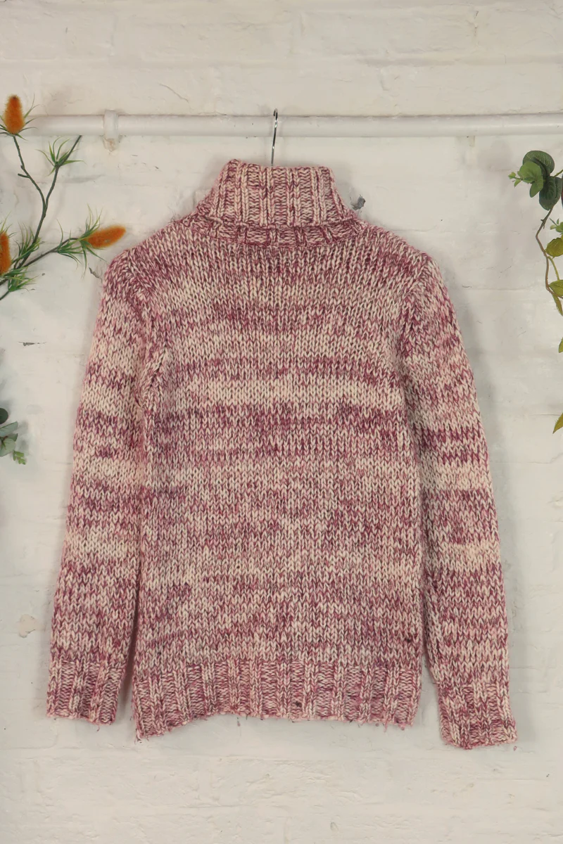 Vintage Knit Jumper - Raspberry Ripple - Size M - Image 3