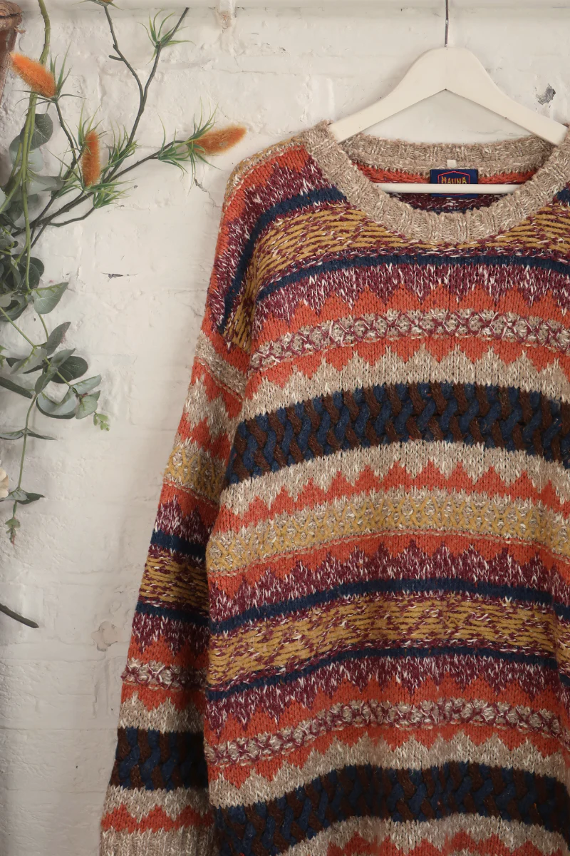 Vintage Knit Jumper - Stitched Shades Of Sunset - Size XXL - Image 2