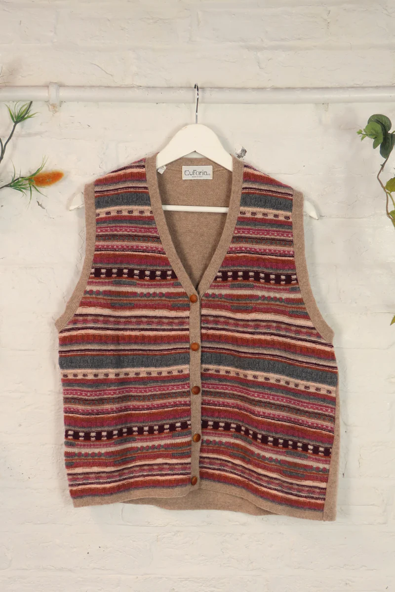 Vintage Knit Waistcoat - Bookish Pastel Stripes - Size M/L