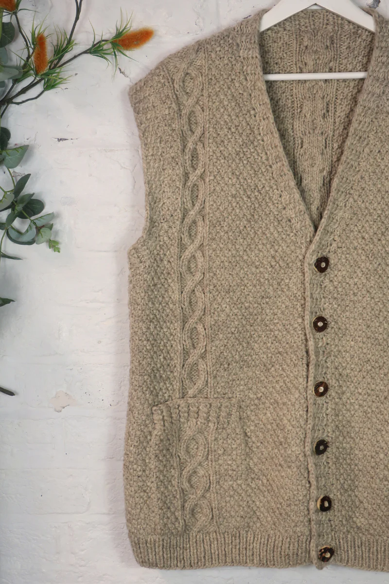 Vintage Knit Waistcoat - Oat Cableknit - Size XXL - Image 2
