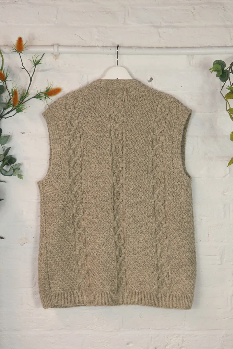 Vintage Knit Waistcoat - Oat Cableknit - Size XXL - Image 3