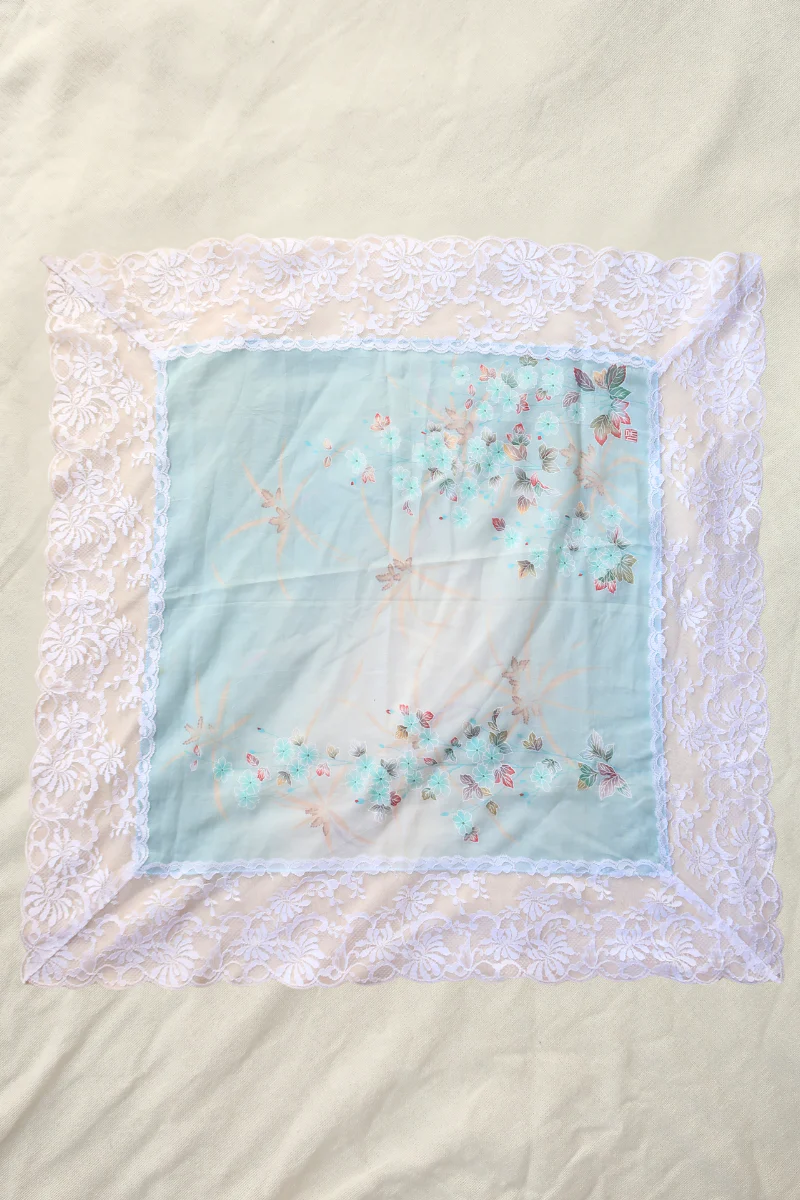 Vintage Lace Scarf in Crystal Blue Florals - Image 2