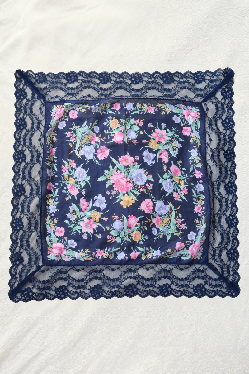 Vintage Lace Scarf in Navy Wildflowers - Image 2