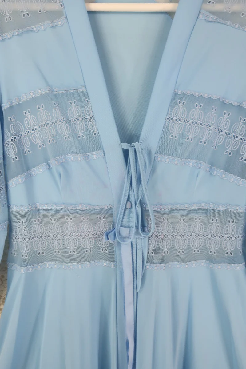 Vintage Powdered Blue Broderie Anglaise Overcoat - Size XS - Image 4