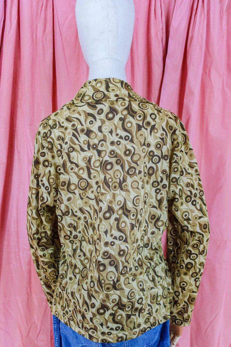 Vintage Shirt - Earth Tone & Gold Sparkle Swirl - Size S/M - Image 3
