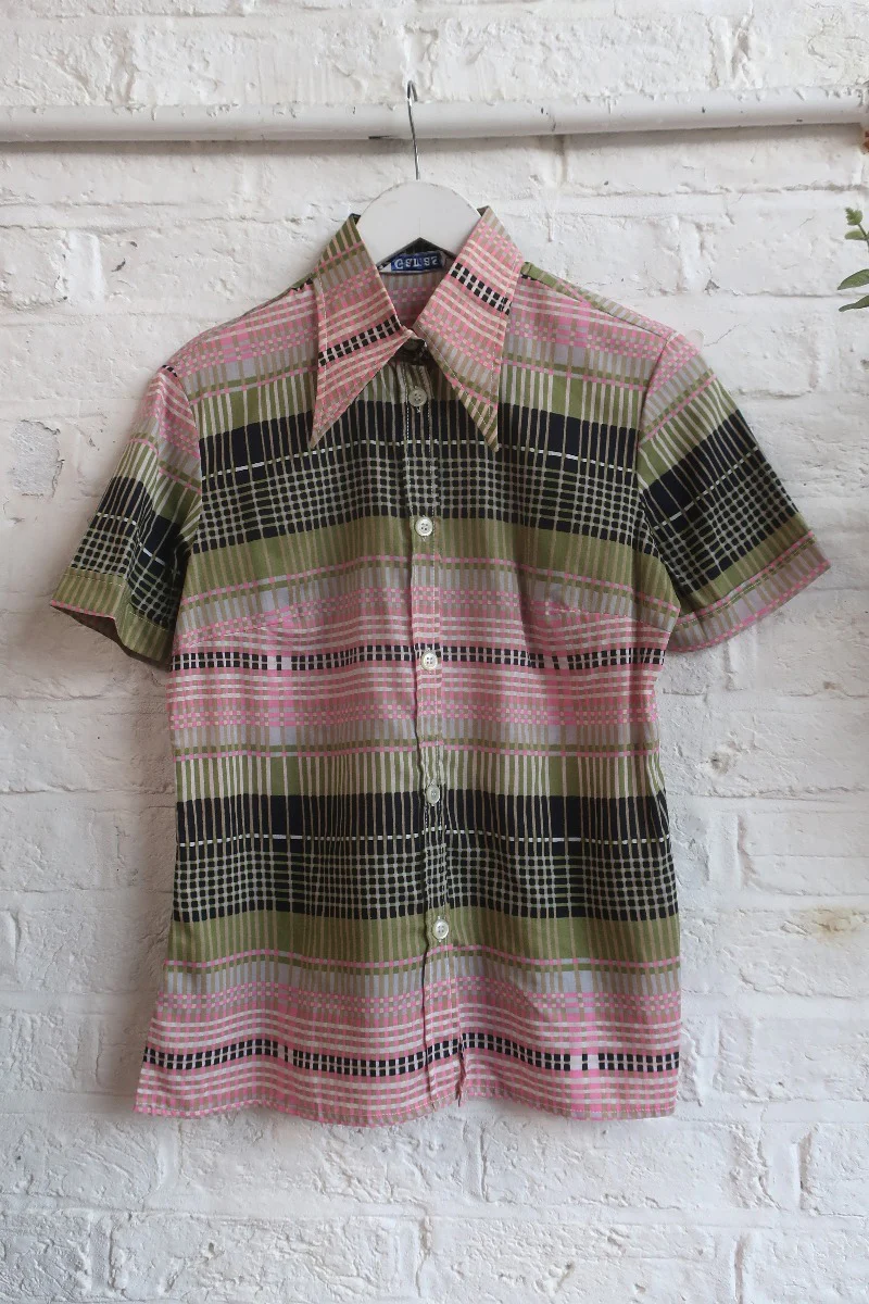 Vintage Shirt - Retro Rhubarb Check - Size XS
