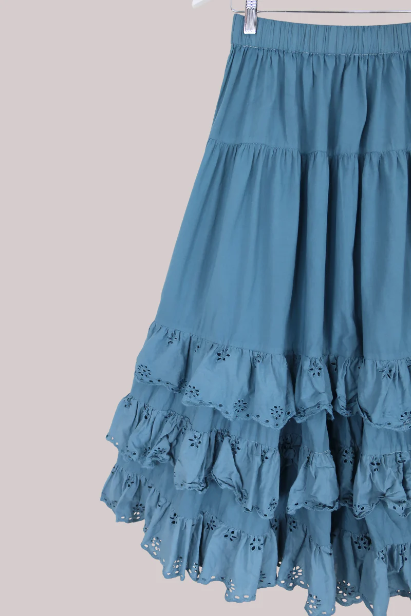 Wendy Broderie Anglaise Skirt in Denim Blue - Image 2