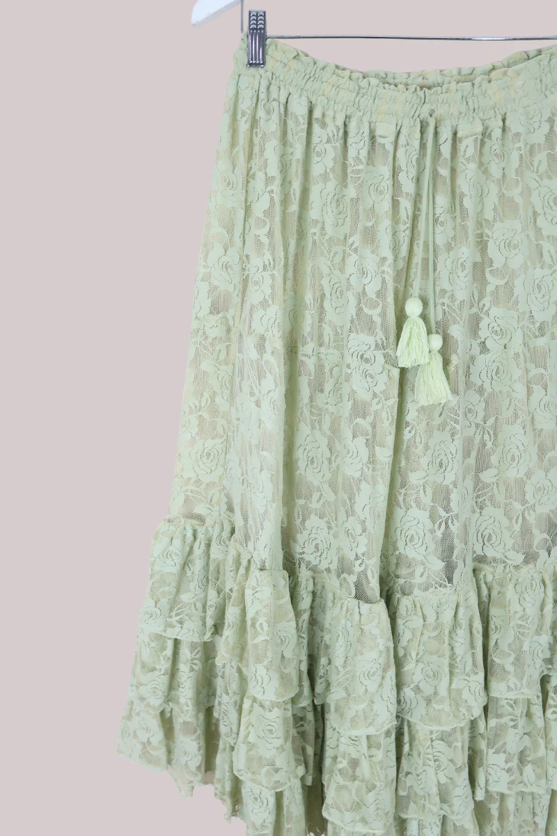 Wendy Maxi Skirt in Pistachio Green Chantilly Lace - Image 4