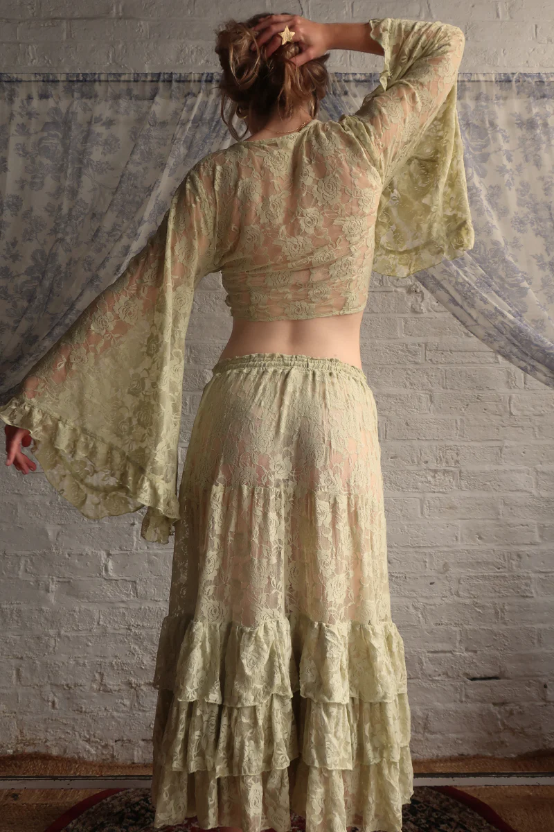 Wendy Maxi Skirt in Pistachio Green Chantilly Lace - Image 5
